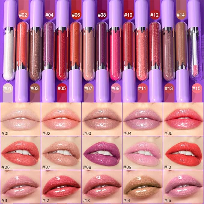 Glitter Liquid Lip Gloss,Peach Shimmer Lipstick, Waterproof Shimmer Lip Stain Lip Glaze, High Shine Long Lasting Shiny Lip Color Makeup 02#