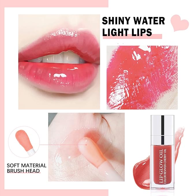 Plumping Lip Oil Lip Glow Oil Lip Gloss Oil Lip Stain Long Lasting Hydrating Non-sticky Big Brush Head Glitter Shine Clear Lip Oil Tinted for Lip Care and Dry Lips -012 Rosewood