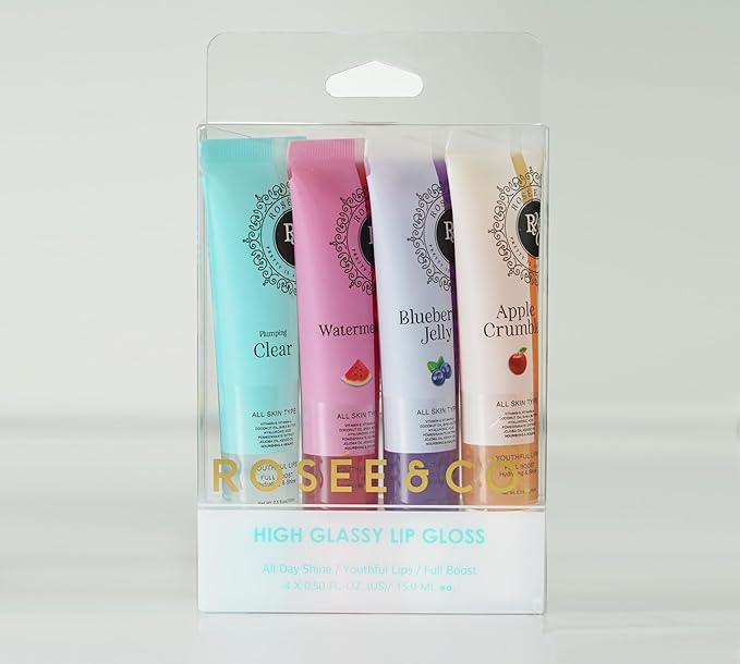ROSÉE & CO Rosee Lip Gloss Vegan & Cruelty Free Treatment, Professional Make up, Long Lasting Glossy with Shea Butter, Moisturize, Protect & Smooth, High Shine, Non-Sticky - Set of 4-3