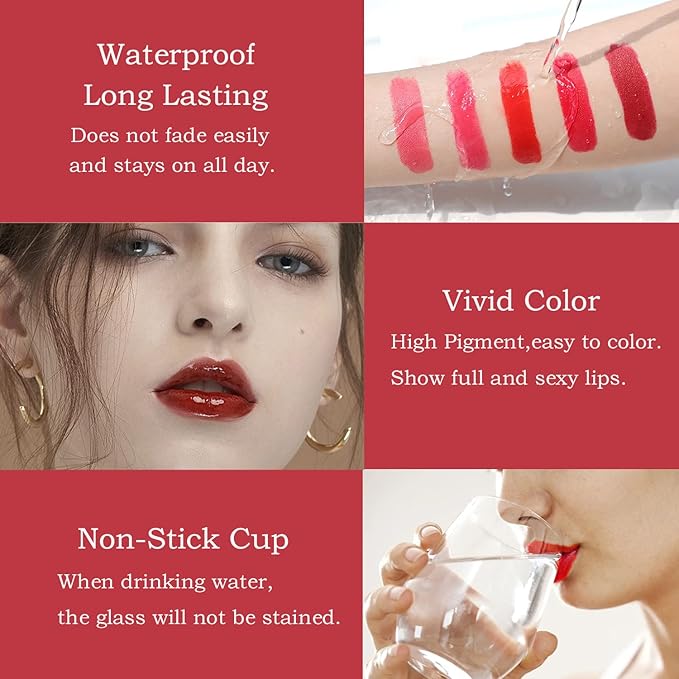 6 Colors Lip Tint Stain Set, Multi-Use Lip & Cheek Tint Korean Makeup Mini Liquid Lipstick, Lip Stain Long Lasting Waterproof Non-Stick Cup Moisturizing…