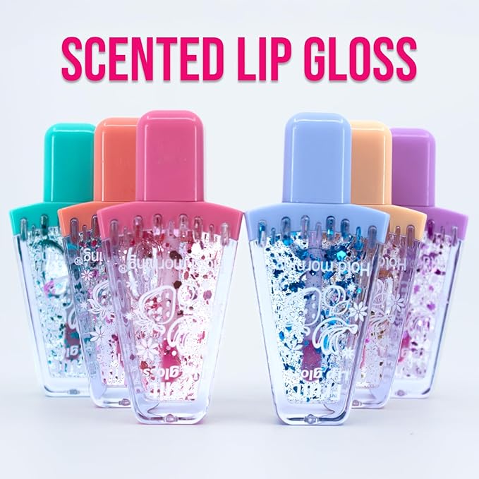 114 Bundle Cute Mood Color Changing Popsicle Set of 6 Lip Gloss, Shimmery Glossy Lightly Scented, Non-Sticky, First Makeup Set for Girl, Novelty, Gifts, Party Favors Girls, Women, Teens