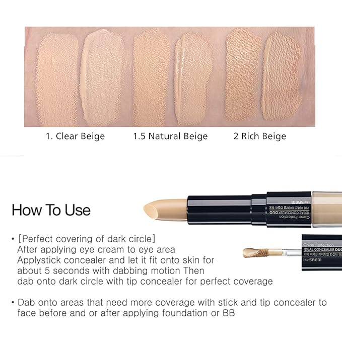 THESAEM Cover Perfection Ideal Concealer Duo (#1.5Natural Beige) Crease-Proof Concealer