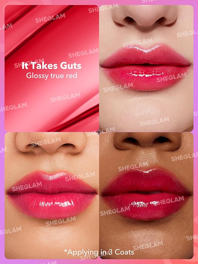 SHEGLAM Mirror Kiss High-Shine Lipstick Silky Jelly Texture Hydrated&Smooth Lip Gloss-It Takes Guts