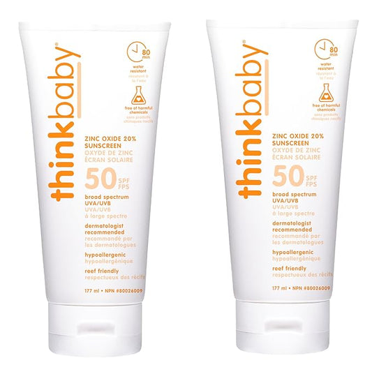 Thinkbaby Safe Sunscreen SPF 50+ - 6oz Family Size (2-Pack)