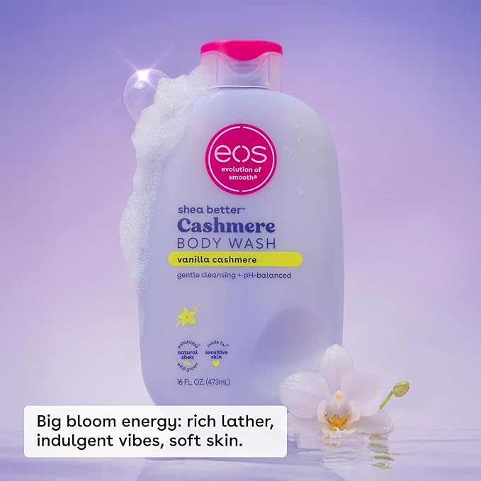 eos Shea Better Cashmere Body Wash, Vanilla Cashmere, Moisturizing and Nourishing, pH Balanced Creamy Gel Formula, Paraben & Phthalate Free, Sensitive Skin,16 fl oz