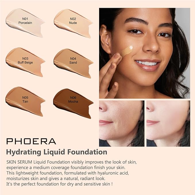 PHOERA Foundation Full Coverage,and Medium Coverage 2024 New Beige+Buff Beige)