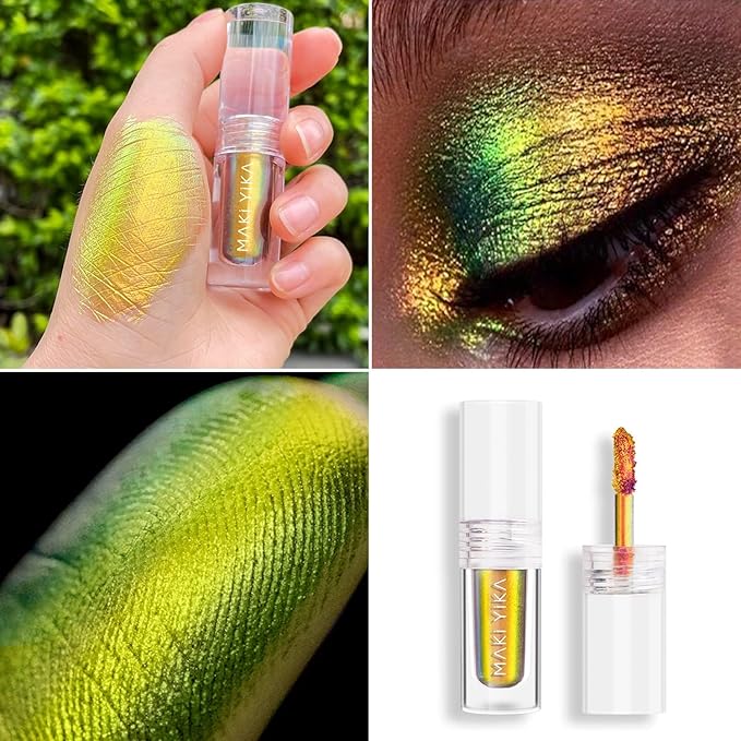 MAKI YIKA Liquid Eyeshadow Chameleon Metallic Eyeshadow Color Shifting Highly Pigmented Long Lasting With No Creasing Multichrome Eye Topper Glitters (#4 Sunrise)