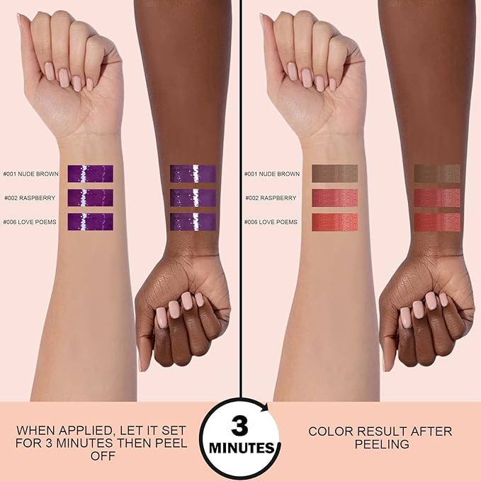 Peel Off Lip Liner Stain, Infused with Nourishing Ingredients & Vitamin E, Quick Set Lip Stain Peel Off Long Lasting For All Skin Types, #006 Love Poems