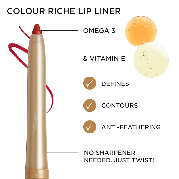 L'Oreal Paris Colour Riche Lip Liner Pencil, Creamy Pencil with Omega 3 and Vitamin E, 570 Worth It Intense, Brown Lip Liner, 0.01 Oz
