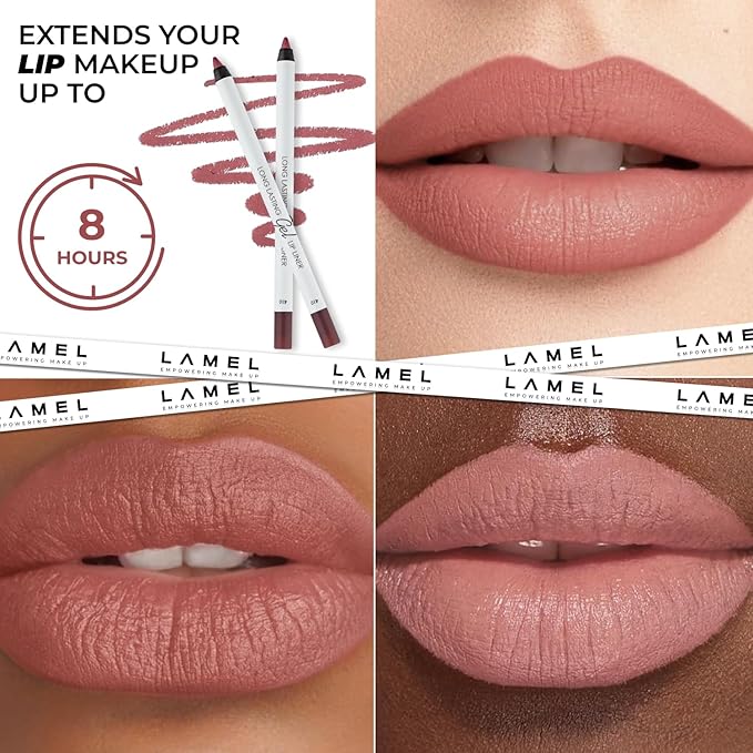 Matte Gel Lip Liner Pencil 5 Pcs Set - Creamy, Sharpenable, Longwear, Waterproof Lip Combo - Nude Pink 407, Nude 409, Red 411, Mauve 410 and 412