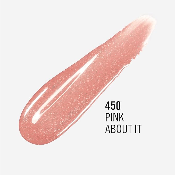 Rimmel London Stay Glossy, 450 Pink About It, Lip Gloss, Non-Sticky, Color and Shine, Up To 6-Hour Wear, Precise Applicator, 0.18oz