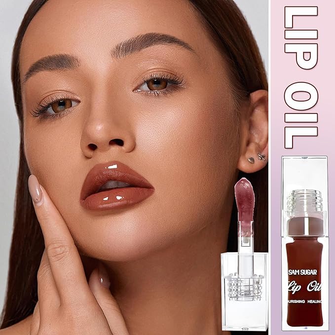 Sulily Glow Lip Oil,Pink Nourishing Tinted Lip Gloss,Plumping No-Sticky for Transparent High-shine Finish,Accumulate Jojoba Oil, Vegan (Jam)