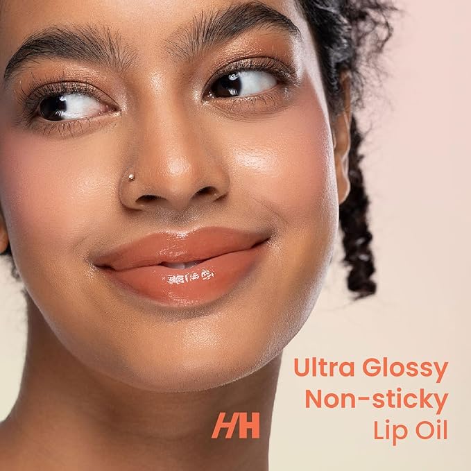 Handmade Heroes 100% Natural Vegan Lip Oil with Squalane Non-Sticky Lip Gloss Moisturizing, Shiny, Nourishing Korean Lip Gloss - Sugar Peach