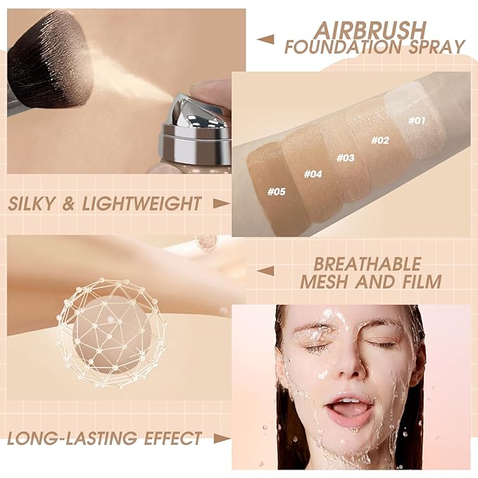 AirBrush Foundation Spray, Silky Mist Foundation Spray Makeup #02 Nude