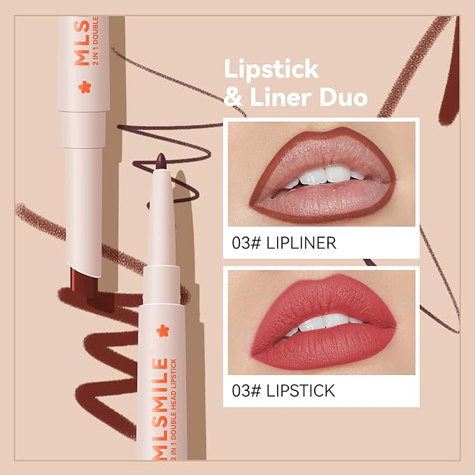 Matte Red Lip Liner Lipstick, Double-end Cream Lip Liner Pencil, Waterproof Long Wear Smudge Proof Lip Liner,Rich Lip Colors,Retractable Smooth Lip Liner, High Pigmented Dark Lip Liner For Women (#03)