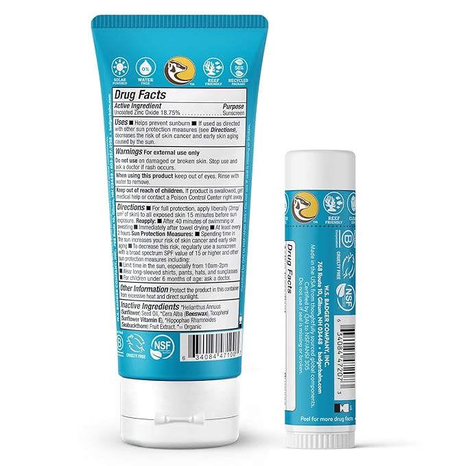 Badger Mineral Sunscreen Combo, SPF 30 Cream & SPF 35 Face Stick, Organic Reef Safe Broad Spectrum Water Resistant with Zinc Oxide, Unscented