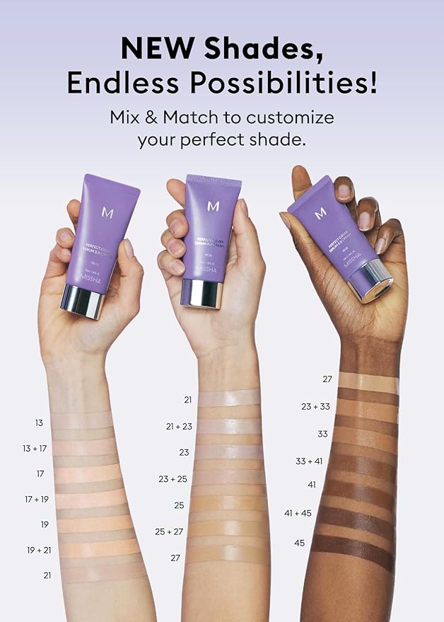 MISSHA M PERFECT COVER SERUM BB CREAM No.33 Tan -Tan with Warm Undertone, Skin Tint, Tinted Moisturizer, Skin Care Foundation Makeup, Superfood Complex, Glass Skin, Korean Makeup, 1.18 Fl oz