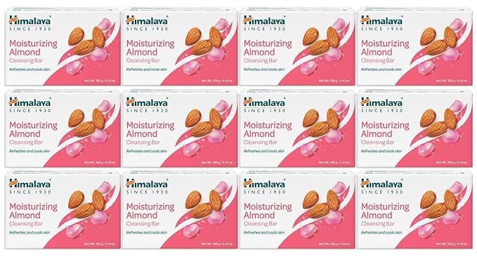 Himalaya Moisturizing Almond Cleansing Bar, Face and Body Soap for Soft Skin, 4.41 oz, 12 Pack