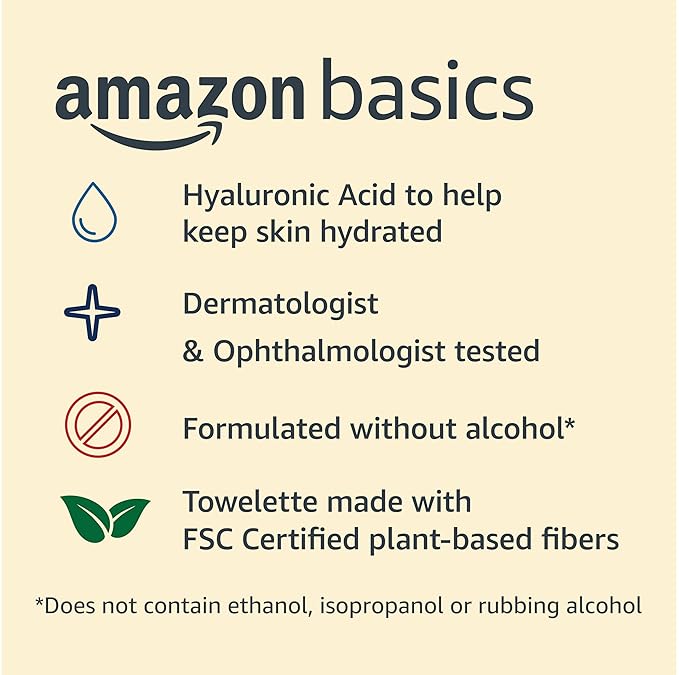 Amazon Basics Hydrating Makeup Remover Wipes, 50 wipes (Pack of 2)