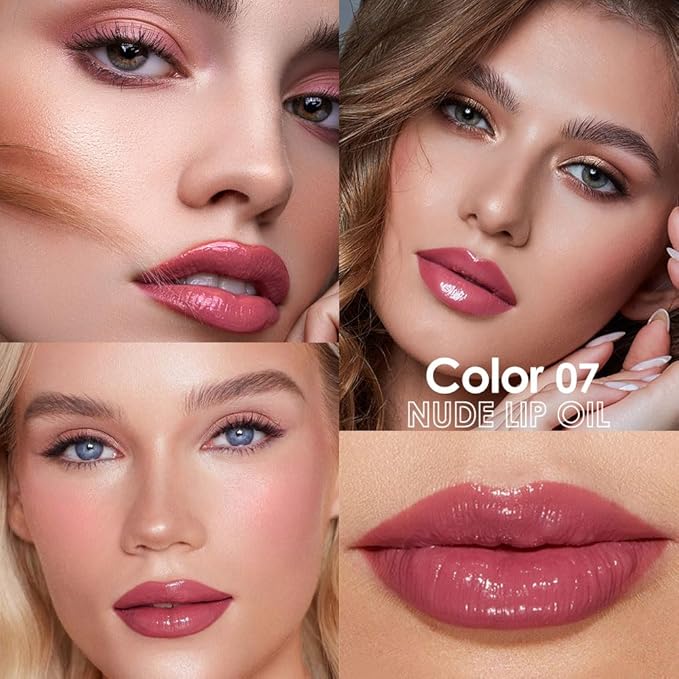 Hydrating Lip Glow Oil, Plumping Lip Oil, Tinted Lip Plumper Gloss,Younger-Looking Lips | Nourishing Long Lasting Non-Sticky Hydrating & Smoothing Lip Treatment Cruelty Free 07#