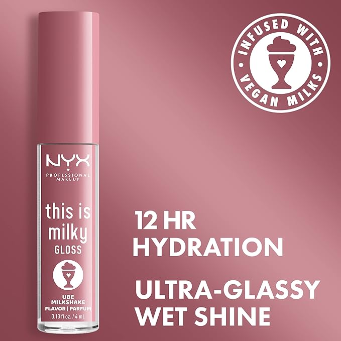 NYX PROFESSIONAL MAKEUP This Is Milky Gloss, Lip Gloss with 12 Hour Hydration, Vegan - Ube Milkshake (Mauve Purple)
