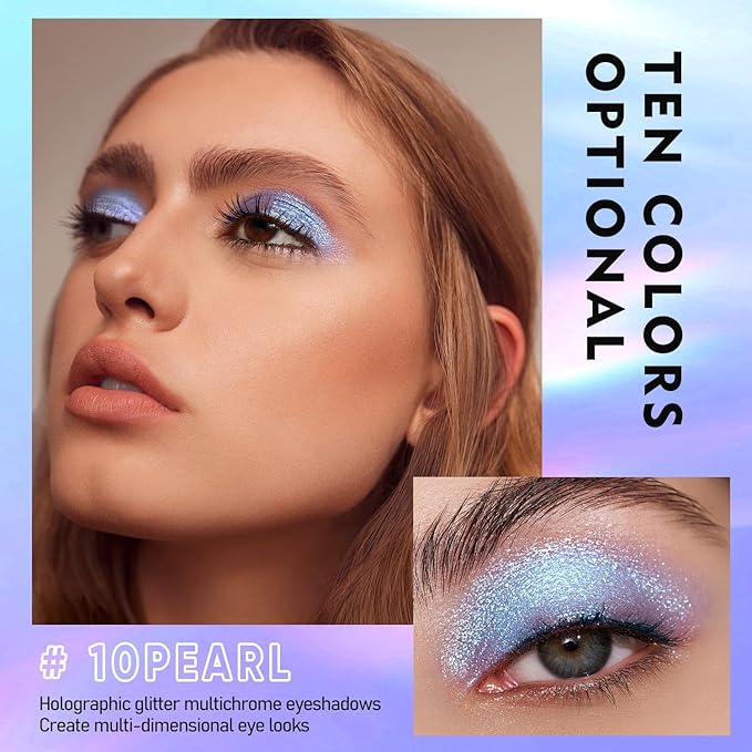 MAKI YIKA Glitter Eyeshadow Silver Liquid Multichrome Eyeshadows Long Lasting, Metallic Chameleon Eye Shadow Smudgeproof Holographic Eye Topper Glitters (#10 Pearl)