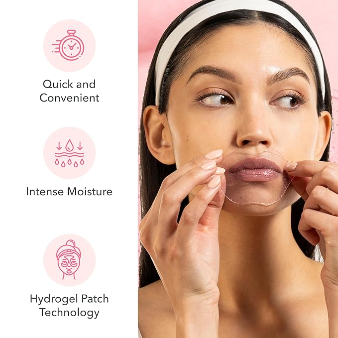 Patchology Rosé Gel Lip Mask - Overnight Lip Sleeping Mask with Resveratrol & Hyaluronic Acid for Moisturizing & Hydrating Dry Lips - Strawberry Scented Lip Care Solution (5 Count)