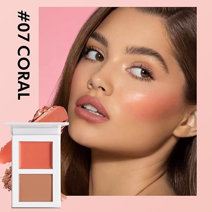 Coral Blush for Cheeks, Highly Pigmented Powder Cream Free (07#)