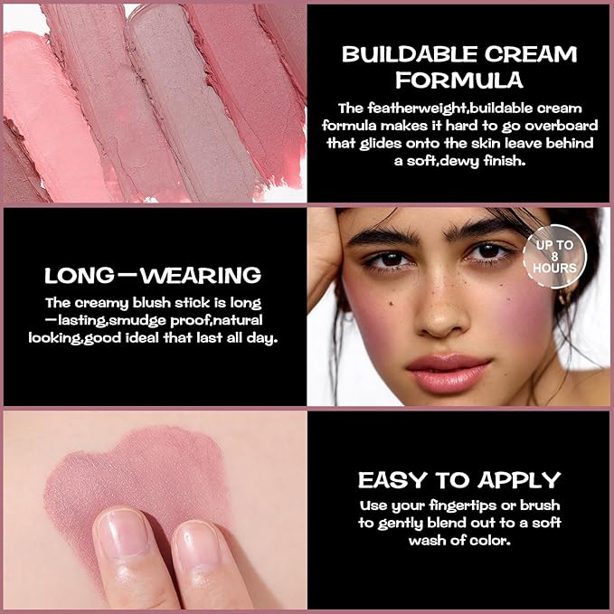 FOCALLURE Cream Blush Makeup,Buildable Blush Stick for Cheeks,Matte and Dewy Finish,Long Wearing,Easy Application,Lightweight Multi Stick,DUSTY ORCHID