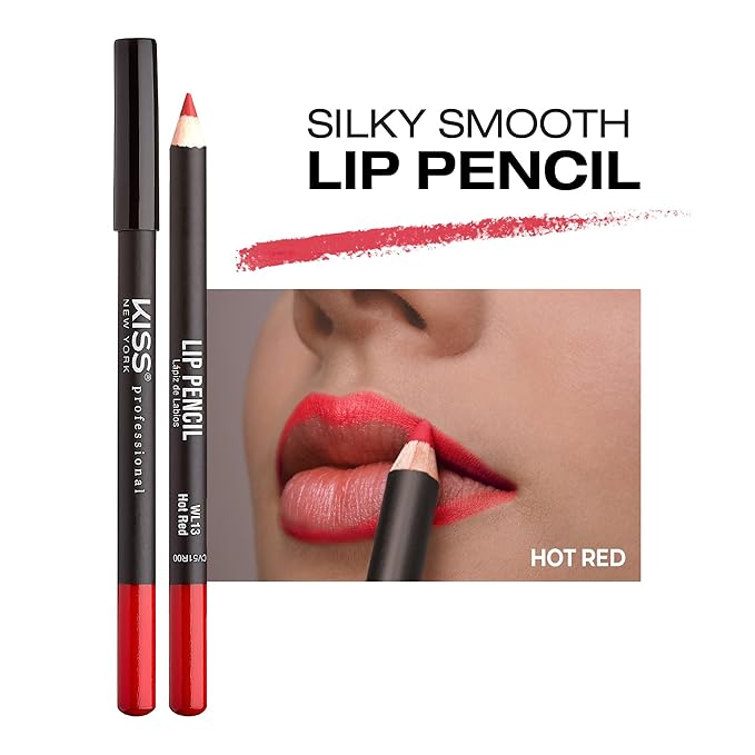 KISS New York Professional Slim Lip Pencil, Creamy Soft Lip Liner, Smooth Long-Lasting Rich Lip Color, Natural Lip Makeup, Water-Resistant Lip Crayon (Hot Red)