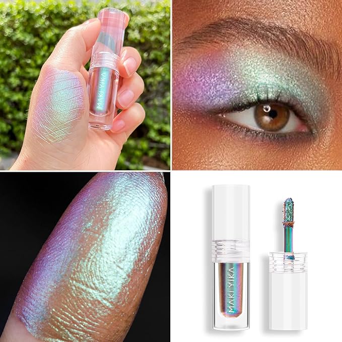 MAKI YIKA Glitter Liquid Eyeshadow Chameleon Metallic Eyeshadow MultiColor Shifting Long Lasting Multichrome Holographic Eye Topper Glitters (#6 Aurora)