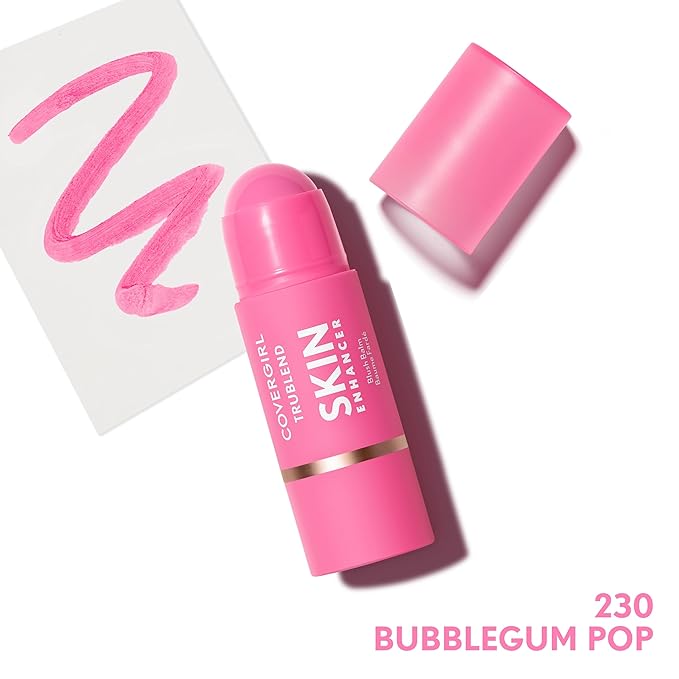 CoverGirl Trublend Skin Enhancer Blush Balm Stick, 230 Bubblegum Pop, Vegan Formula, Easy to Use, Glides on Effortlessly, Non-Greasy, Doesn't Crease, 0.21oz