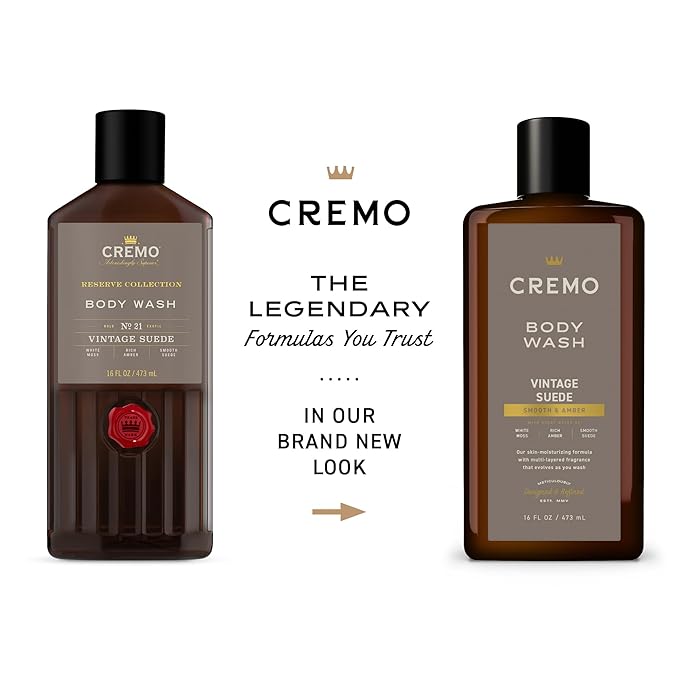 Cremo Body Wash Men, A Vintage Suede with Notes of White Moss and Rich Amber, 16 Fl Oz