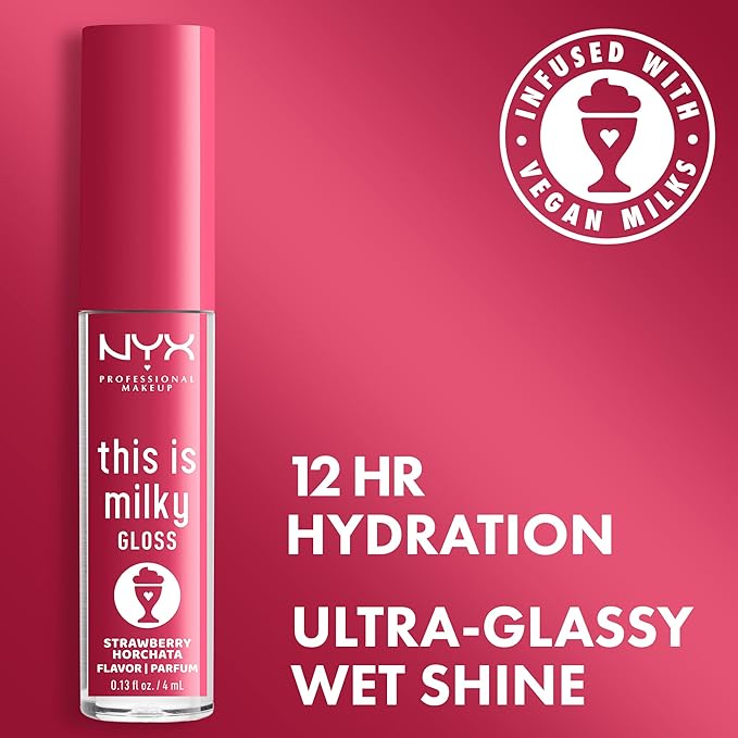 NYX PROFESSIONAL MAKEUP This Is Milky Gloss, Lip Gloss with 12 Hour Hydration, Vegan - Strawberry Horchata (Mauve Pink)