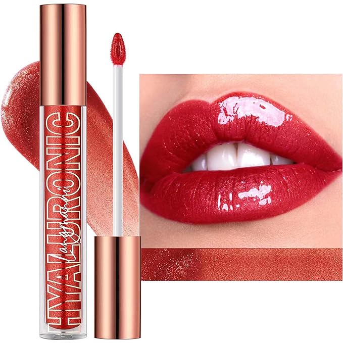 Cherry Red Lip Gloss Lipstick Lip Plumper Gloss Tinted Glitter Lipgloss Moisturizing Lip Balm Lip Oil High Shine And Vegan Plumping Lip Gloss For Women Girls Long-Lasting Dry Lip Care (06# Cherry Red)