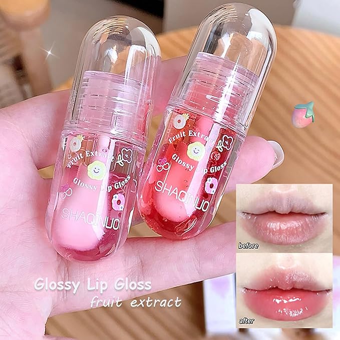 4 Pcs Lip Gloss Oil Set, Fruit Flavored Lip Gloss Set Cute Lip Jelly Hydrating Lip Make-Up for Kids and Teens, Kid Friendly, Party Gift, Non-toxic