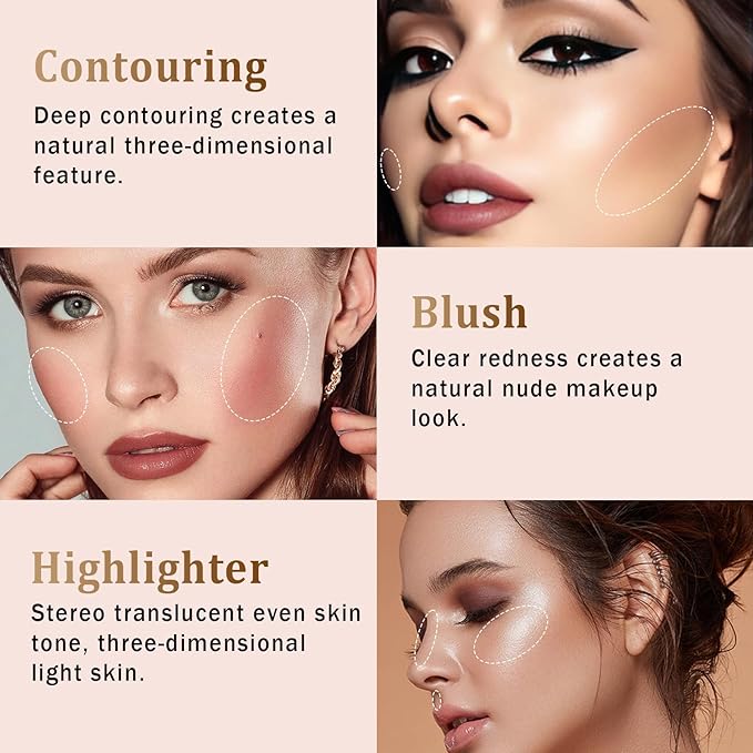 Contour Stick, Highlighter Stick, Blush Stick 3Pcs Cream