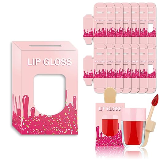 15 Pack Ice-cream Lip Gloss Tube Boxes Packaging, Pink Lip Gloss Boxes for 2.68x1.62 Inch Ice Cream Shaped Empty Lipgloss Tubes, Pink Ice Cream LipGloss Bottle Packaging (Not include tubes)
