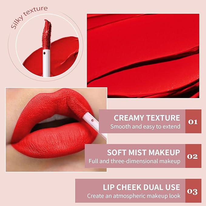 Lip Gloss, Lip Stain Finish Long Lasting Water Resistant, Lipgloss Perfect for Daily Wear & All Ages, Lipstick Vegan Ultra Smooth Formula, Matte Lip Gloss #red