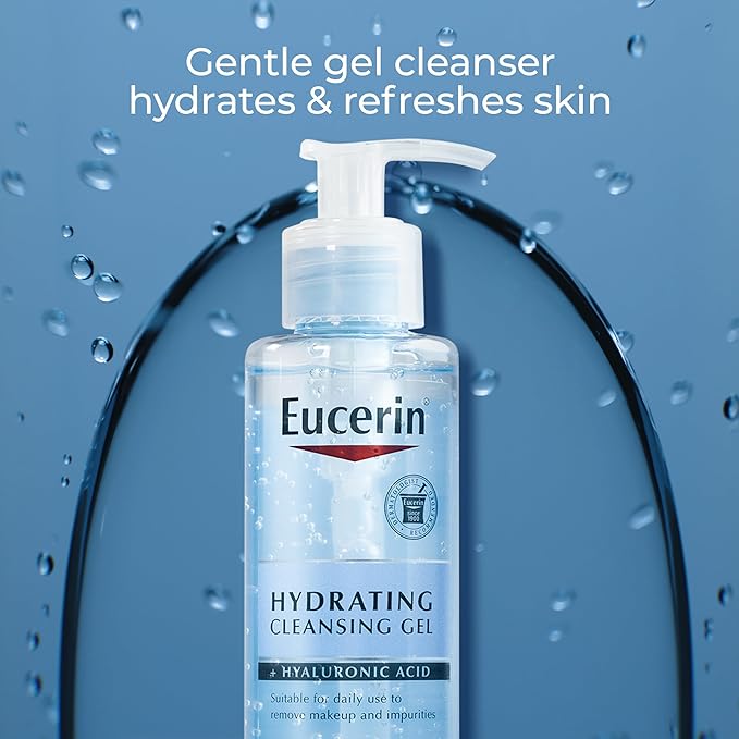 Eucerin Hydrating Cleansing Gel, Daily Face Wash and Makeup Remover Formulated with Hyaluronic Acid, 6.8 Fl Oz Bottle