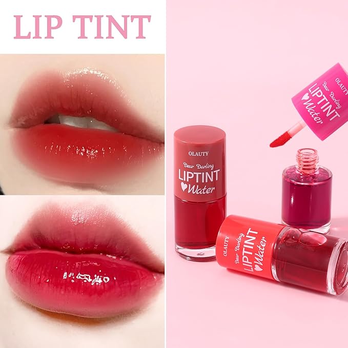 Lip Tint Stain Set, Korean Lip Tint Glossy Lip Stain Plumping Mini Liquid Lipstick, Multi-use Lip and Cheek Tint, Long-Wear Lip Stain Non-Stick Cup Smudge-proof & Lightweight Lip Tint (Grape)
