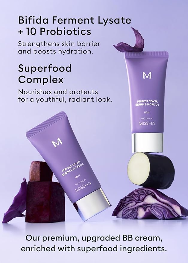 MISSHA M PERFECT COVER SERUM BB CREAM No.41 Medium Tan- Tan/Deep with Warm Undertone, Skin Tint, Tinted Moisturizer, Skin Care Foundation Makeup, Superfood Complex,Glass Skin, Korean Makeup,1.18 Fl oz