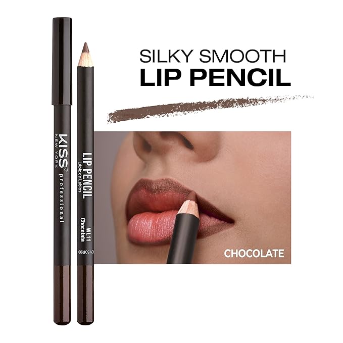 KISS New York Professional Slim Lip Pencil, Creamy Soft Lip Liner, Smooth Long-Lasting Rich Lip Color, Natural Lip Makeup, Water-Resistant Lip Crayon (Chocolate)