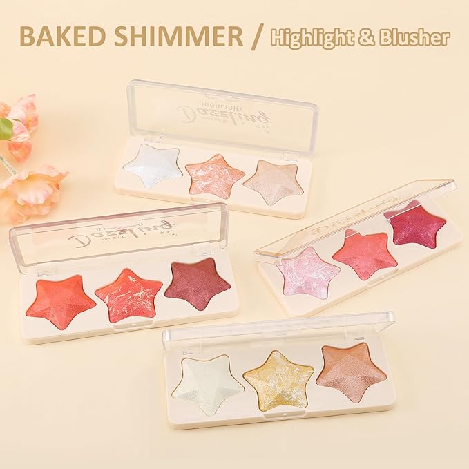 Boobeen 3 Colors Baked Shimmer Highlight & Blush