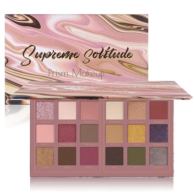 Prism Makeup Matte Eyeshadow Palette Pro 18 Colors Pigmented Shimmer Glitter Eye Shadow Palette, Blendable Long Lasting Waterproof Makeup Cosmetics Halloween Makeup Kit (02# Solitude)