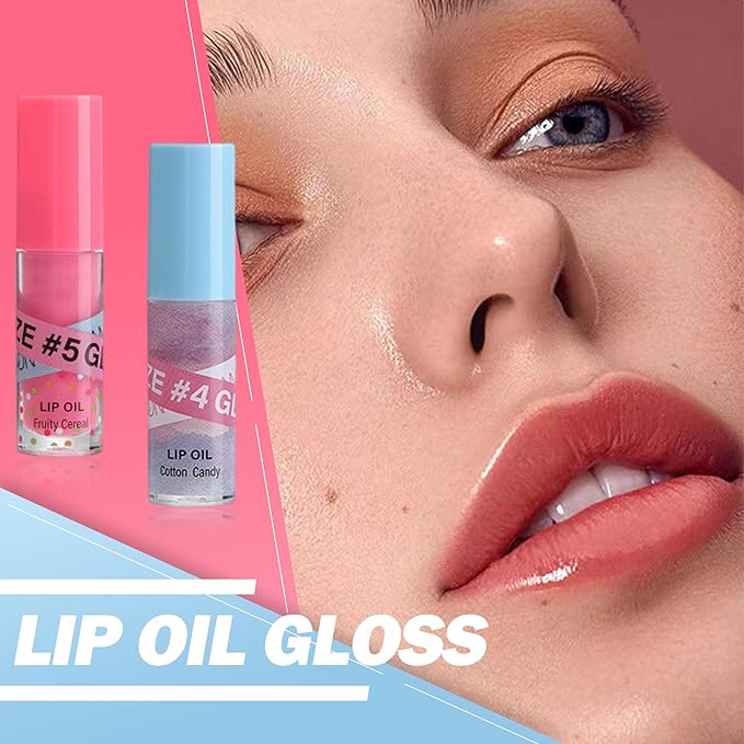 Lip Gloss Oil Set-2 Colors Hydrating Tinted Lipgloss Lip Glow Oil,Non-sticky Shiny and Vegan Lip Glaze, Glitter Crystal Jelly Lip Glaze,Women's Day Makeup Gift Kit for Women Girl-Set D