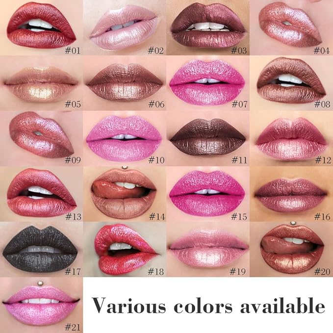 evpct Mauve Pink Metallic Glitter Lip Liner and Lipstick Combo Lip Gloss Stain Set Makeup for Women Long Lasting Waterproof 24, Dusty Rose Metallic Shimmer Frosted Iridescent Glossy Liquid Lipstick 16