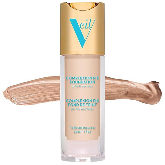 Veil Cosmetics Complexion Fix Liquid Foundation – Buildable Porcelain Gold) 1G