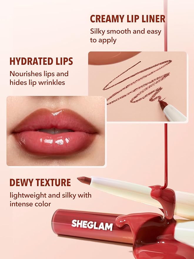 SHEGLAM 2-In-1 Lip Rules Liner & Gloss Pen Long Lasting Plumping Perfect Lip Combo Makeup Set-By The Book