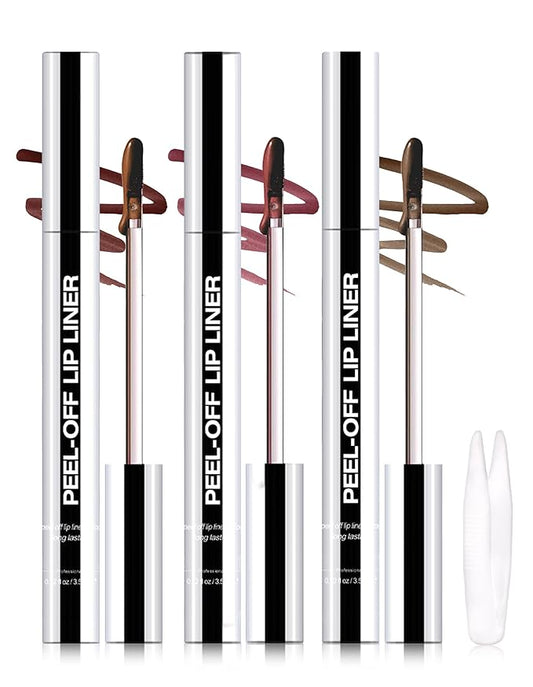 Erinde 3PCS Peel Off Lip Liner Stain, Long Lasting Tattoo Lip Liner with Tweezer, Matte Finish Peel Off Lip Stain, Waterproof Transfer Proof Lip Stain Peel Off, Non-Stick Cup Nude Lip Stain Lipliner